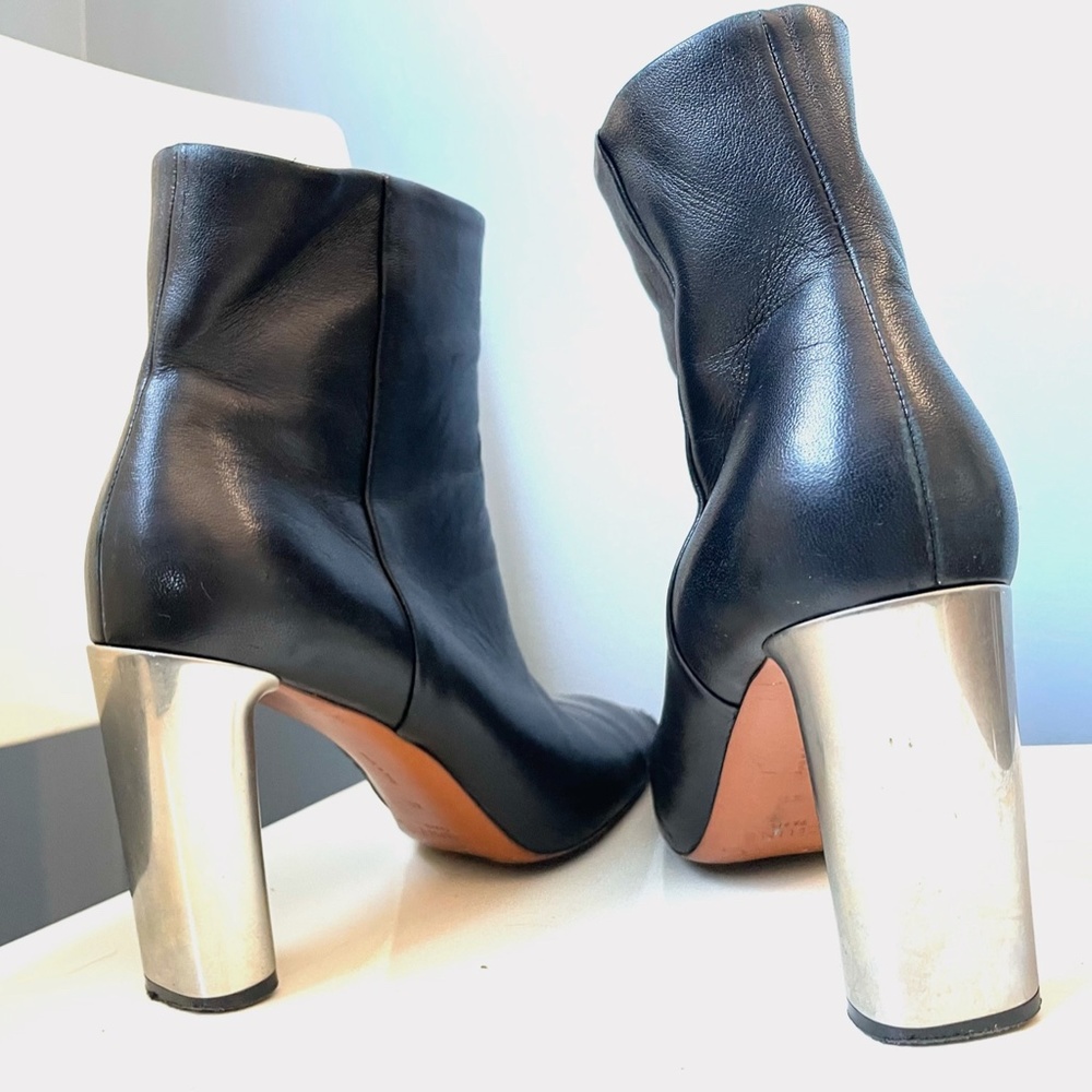 CELINE WOMEN'S ANKLE BOOTS, BLACK W/SILVER HEELS SIZE 41( PHOEBE PHILO VINTAGE) - Picture 1 of 6